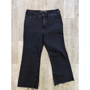 Old Navy Flare Trouser Women 14 Black Excellent Extra High Rise Raw Hem Stretch